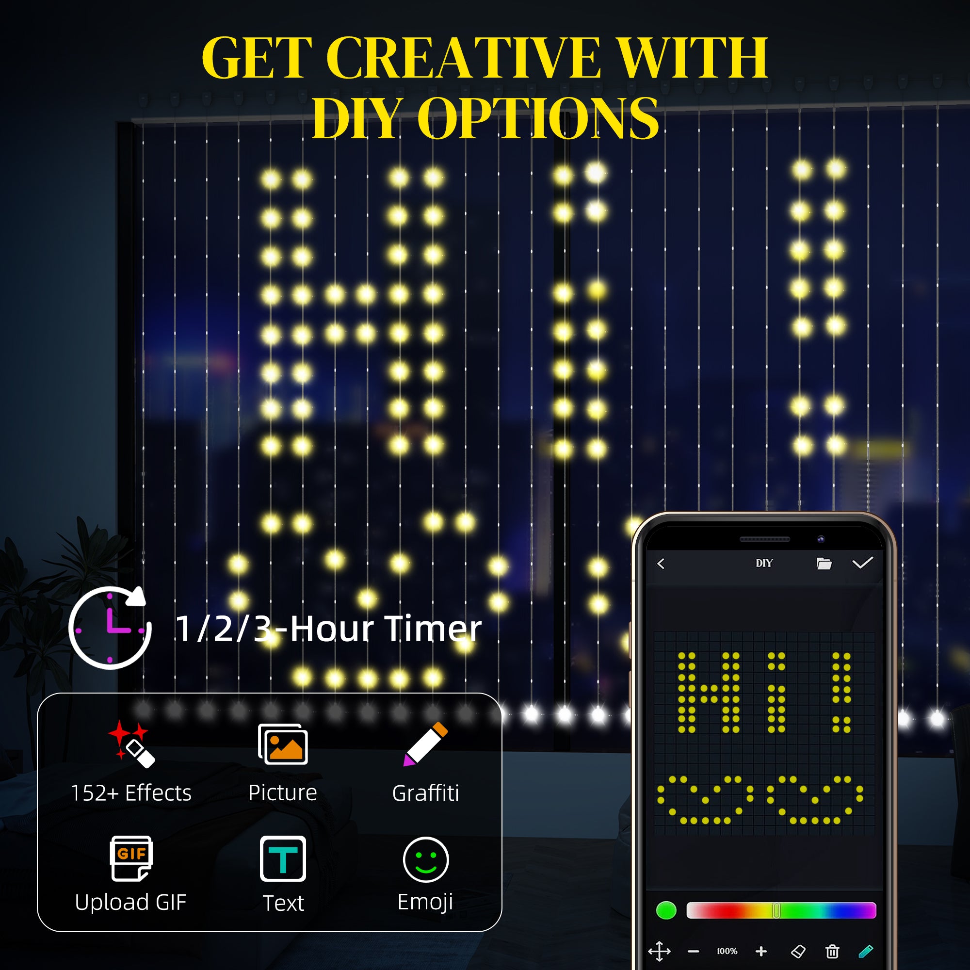 LED Curtain Lights, Smart Curtain Fairy Plug In, Colour Changing Wall Lights with Remote, App, Dynamic DIY Hanging Window String Lights for Bedroom Living Room, 3x3(m), 400 RGBIC LED