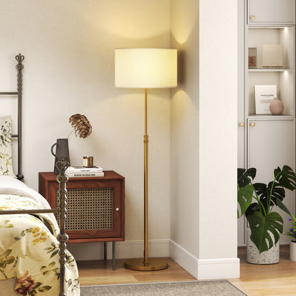 Floor Lamp with Remote, Height Adjustable Standing Lamp with Linen Shade, Dimmable with 3000K-6000K Adjustable Colour Temperatures, Foot Switch for Living Room Bedroom Office, Gold Tone