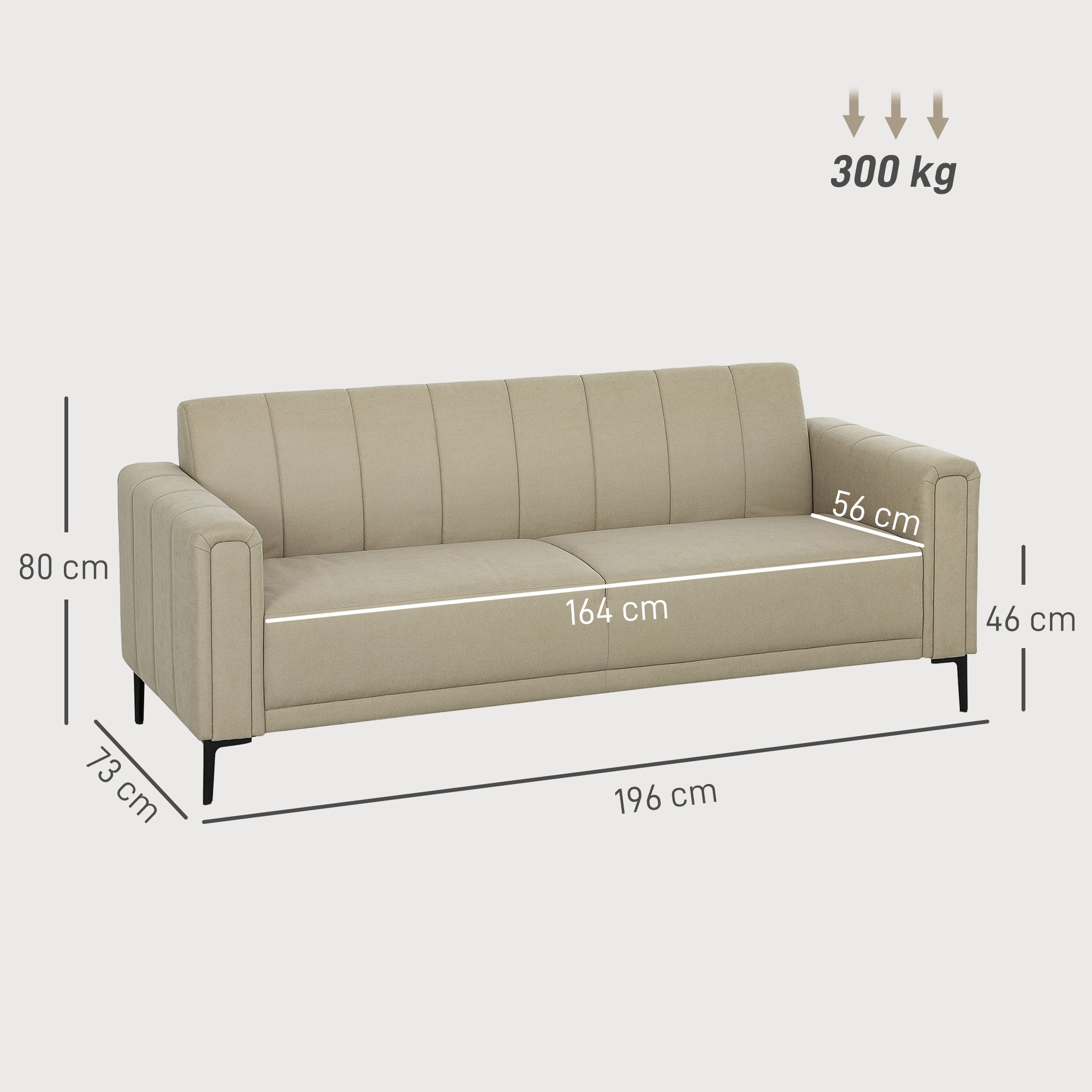 HOMCOM 3 Seater Sofa, Modern Fabric Sofa Couch, Channel Tufted Upholstered Sofa Settee for Living Room, Guest Room, Bedroom, Home Office, Khaki