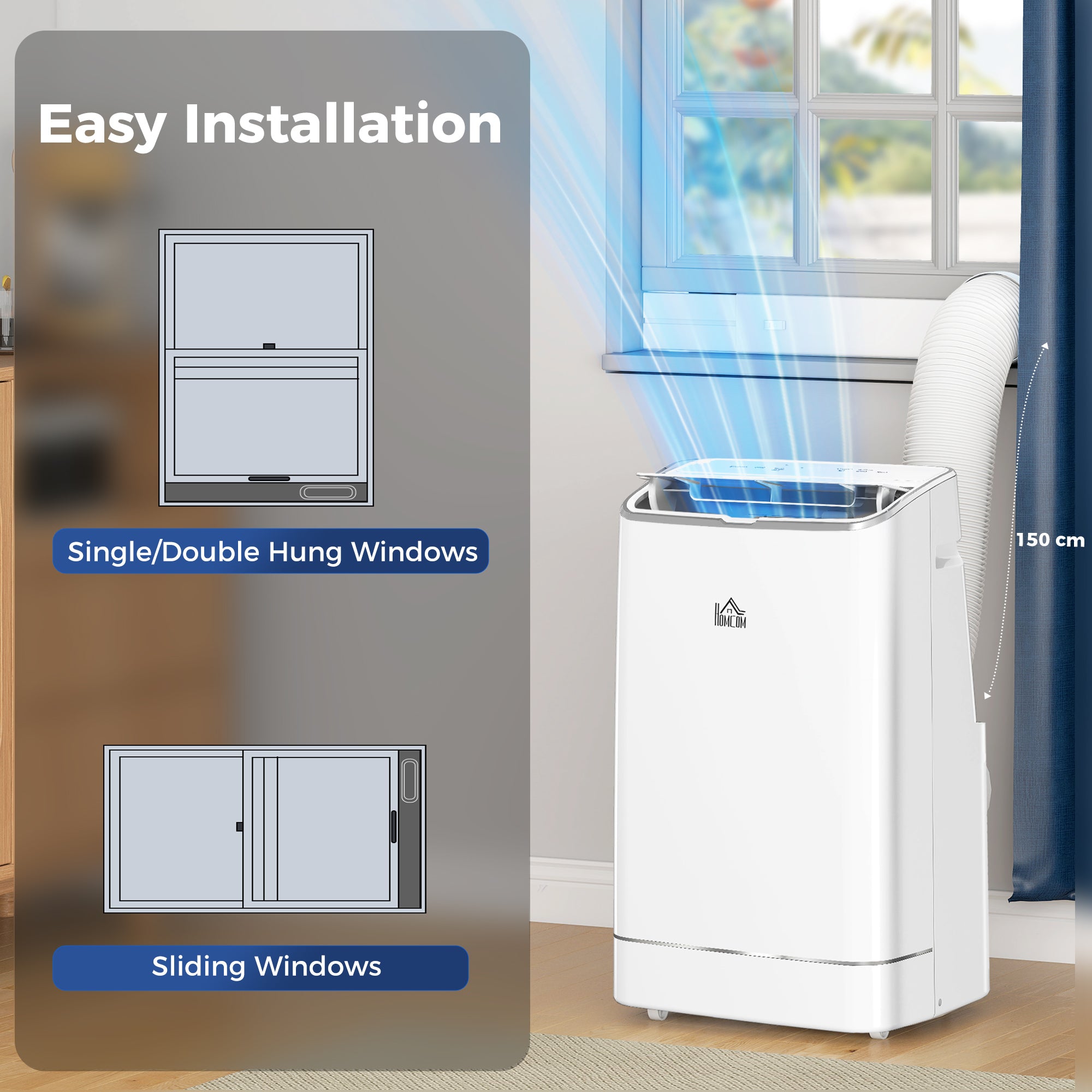 14000 BTU Mobile Air Conditioner, Smart Home WiFi Compatible, with Heater, Cooler, Dehumidifier, Fan, 24H Timer