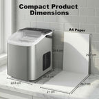 Ice Maker Machine Countertop, 9 Cubes Ready in 7 Mins, 12 KG in 24Hrs, 2 Sizes of Bullet, Self-Cleaning Ice Machine with Handle, Scoop & Basket for Home Kitchen Office RV, Stainless Steel