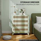 HOMCOM Rattan Chest of Drawers, 4 Drawer Storage Unit with Tapered Legs, Bedroom Storage Organiser Dresser for Bedside, Entryway, Hallway, Living Room, Light Green
