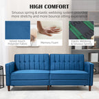 HOMCOM Velvet-Feel Three-Seater Sofa Bed - Blue