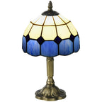 Handmade Art Deco Glass Table Lamp - White/Blue