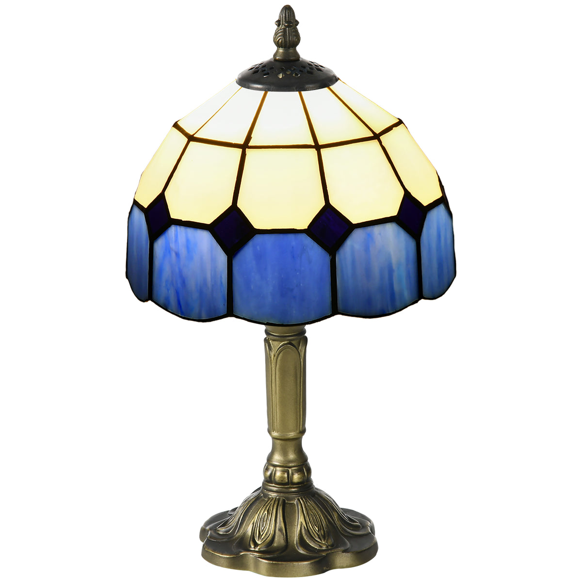 Handmade Art Deco Glass Table Lamp - White/Blue