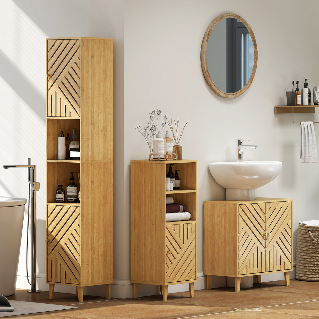 HOMCOM Bamboo Bathroom Under Sink Cabinet with Adjustable Shelf for Basin without Pedestal - Natural