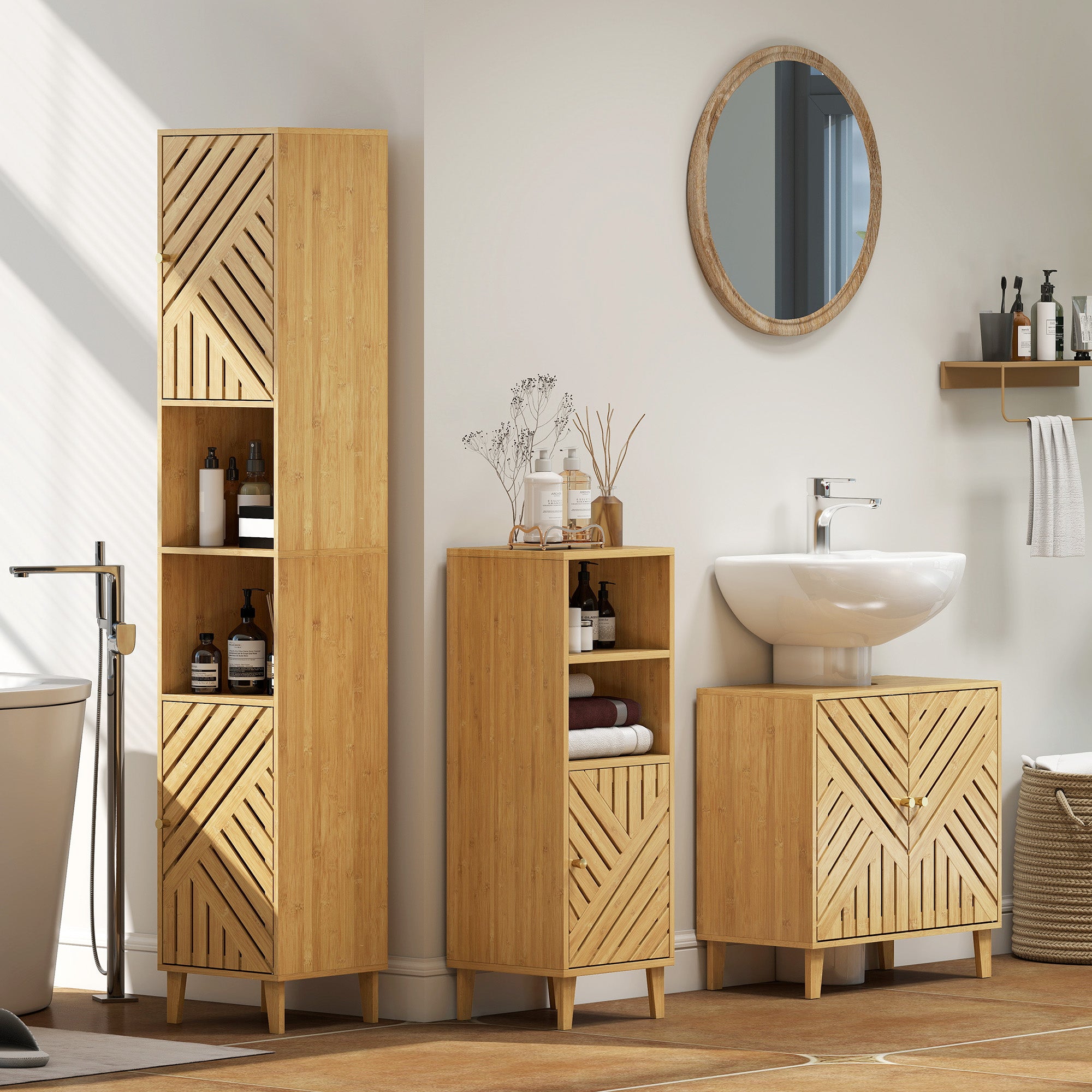 HOMCOM Bamboo Bathroom Under Sink Cabinet with Adjustable Shelf for Basin without Pedestal - Natural