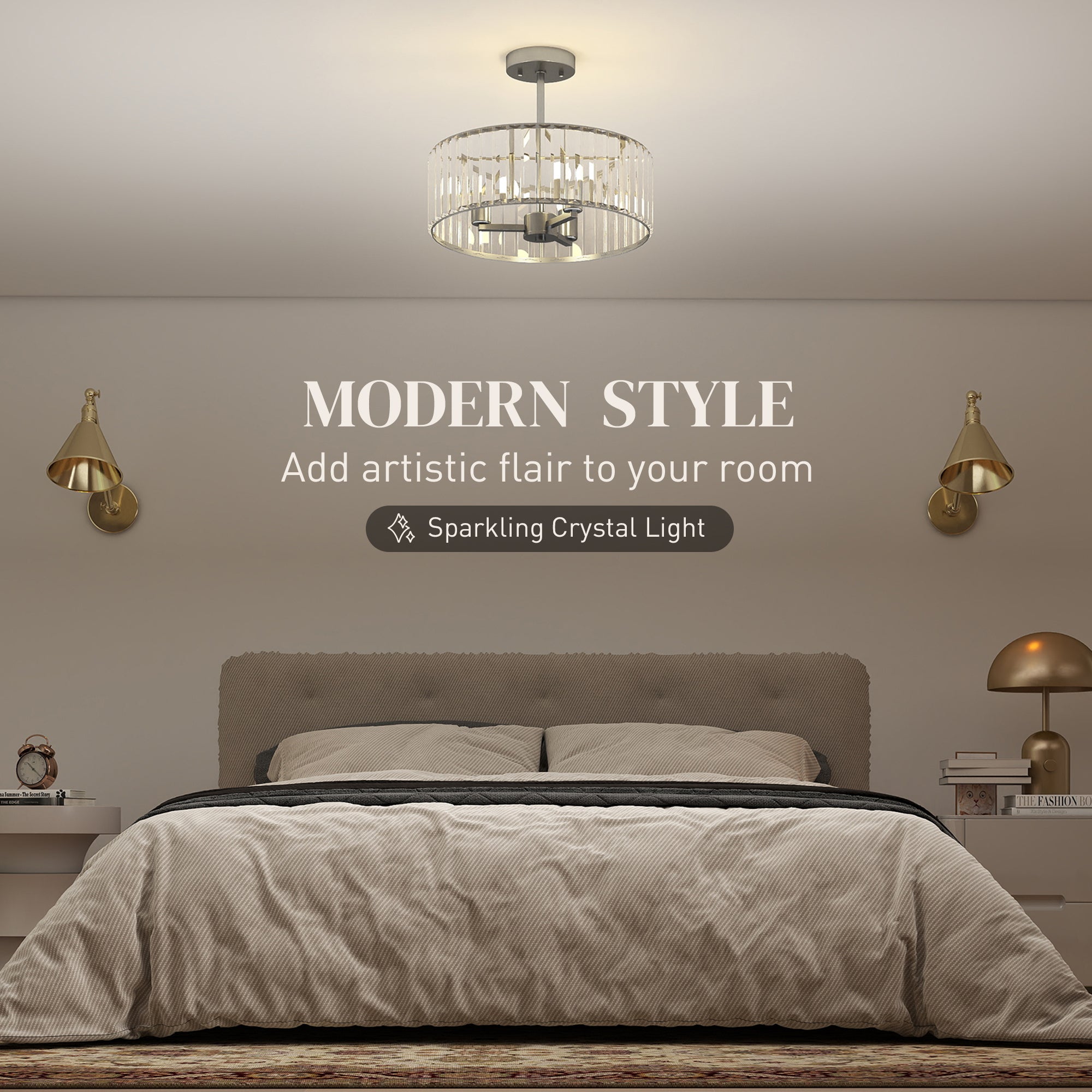 Crystal Ceiling Light Fixture, Semi Flush Mount Modern Crystal Chandelier Ceiling Light for Living Room, Bedroom, Hallway, Dining Room, E14 Base 3-Lights, Bulbs Not Included, Silver Tone