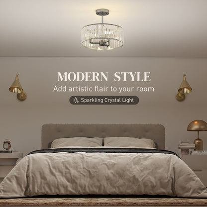 Crystal Ceiling Light Fixture, Semi Flush Mount Modern Crystal Chandelier Ceiling Light for Living Room, Bedroom, Hallway, Dining Room, E14 Base 3-Lights, Bulbs Not Included, Silver Tone