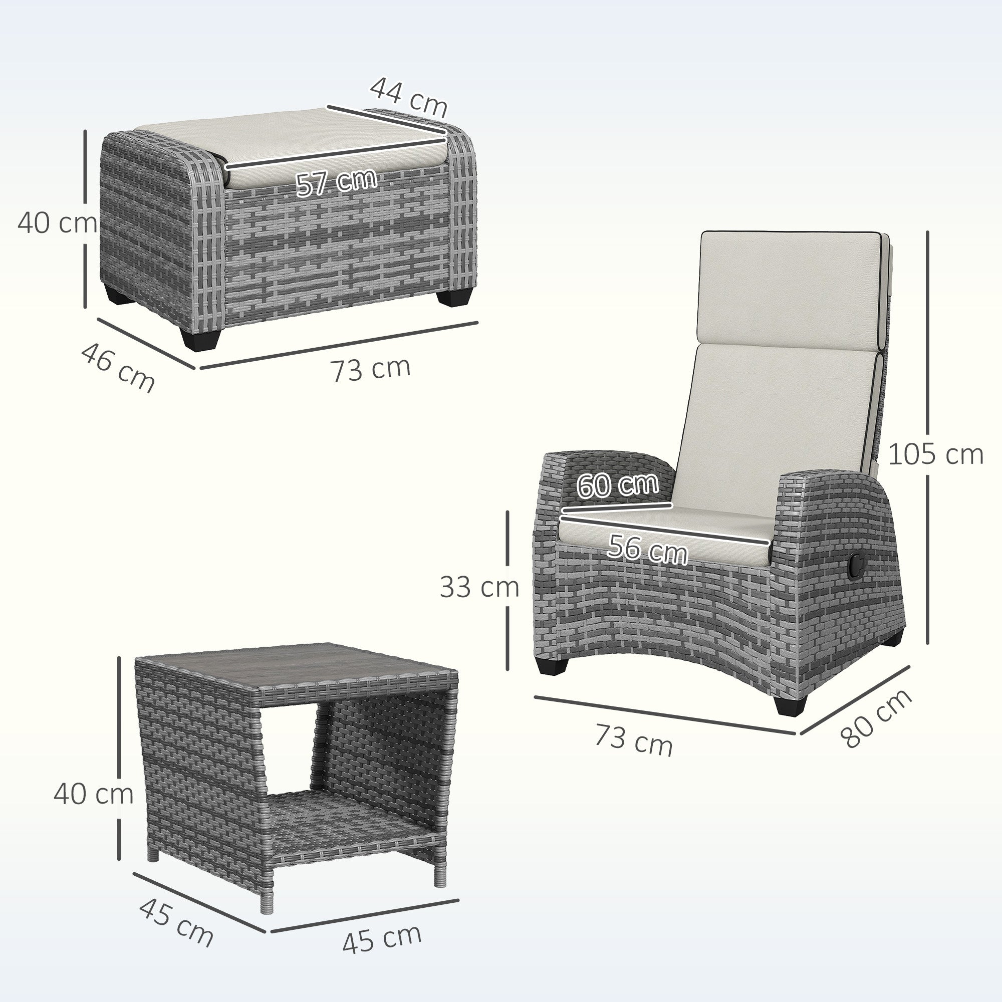 Outsunny 5-Piece Rattan Garden Furniture Set with Cushions - Grey