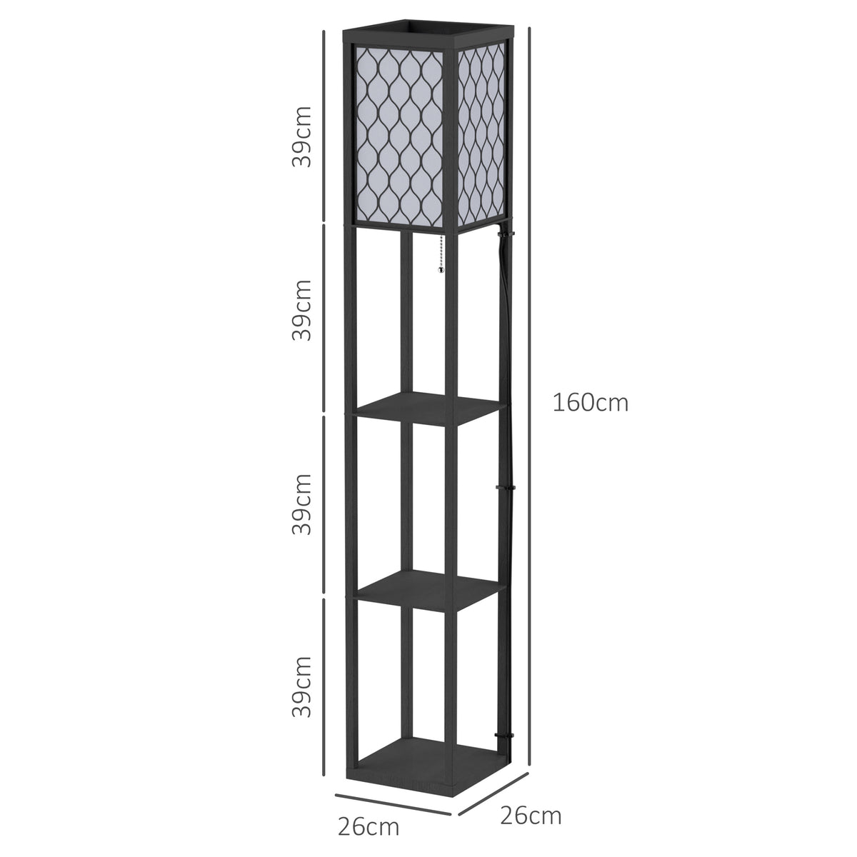 Shelf Floor Lamp Standing Lamp W/4-tier Wooden Open Shelves,26L x 26W x 160Hcm-Black/White