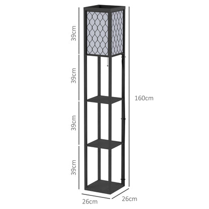 Shelf Floor Lamp Standing Lamp W/4-tier Wooden Open Shelves,26L x 26W x 160Hcm-Black/White