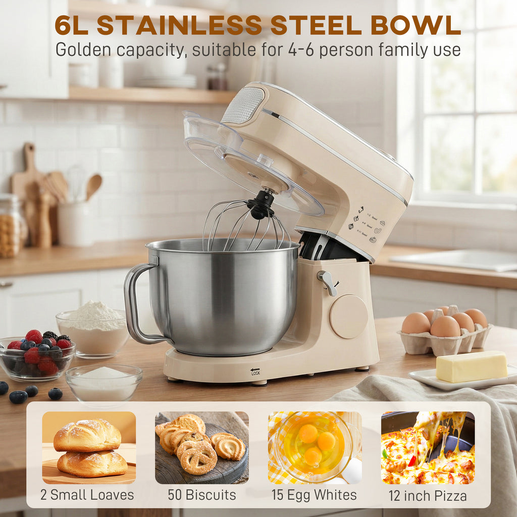 Stand Mixer, 6L 1400W Tilt-Head Food Mixer with 11 Speeds, Pulse & Fermentation Function, LED Display, Cream