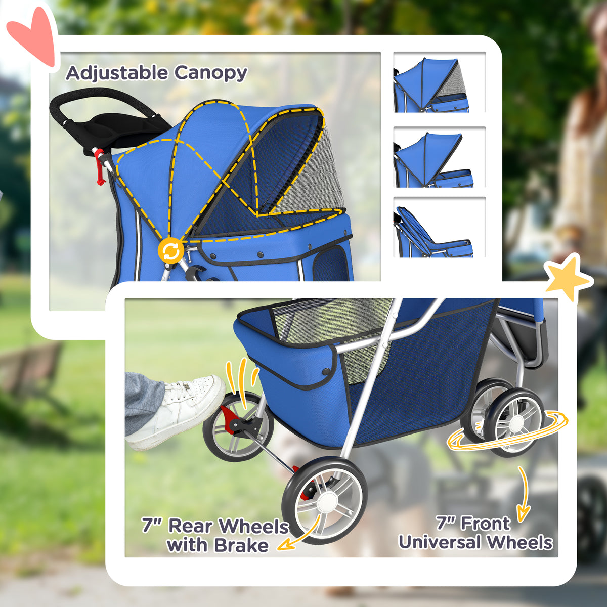 PawHut 3 Wheel Pet Stroller for Small and Miniature Dogs, Blue