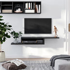 Floating TV Unit, Wall Mounted TV Stand with Open Shelf and 2 Cable Holes, Entertainment Unit for Living Room, Black