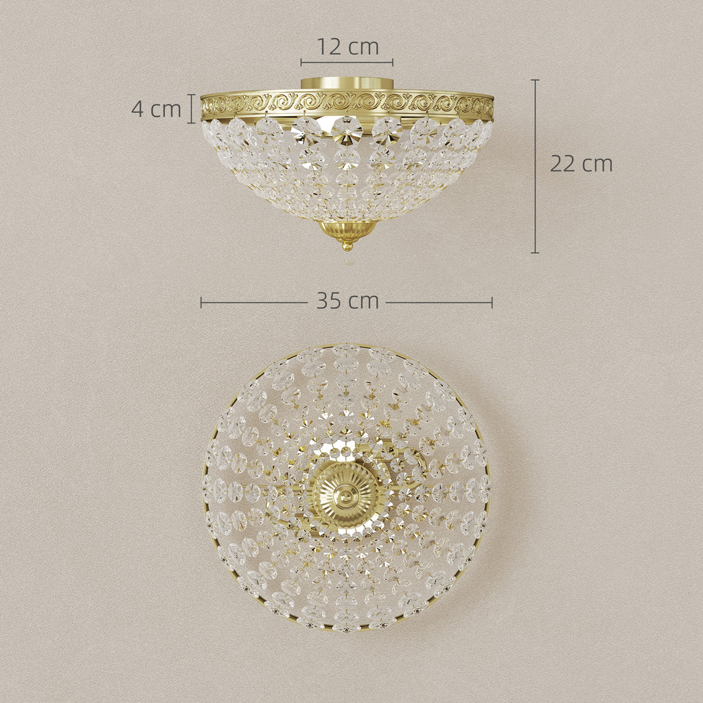 Crystal Chandelier Ceiling Light with 168 Octagonal Beads, Vintage 2-Light Flush Mount Ceiling Light for Living Room, Bedroom, Hallway, Dining Room, Gold Tone