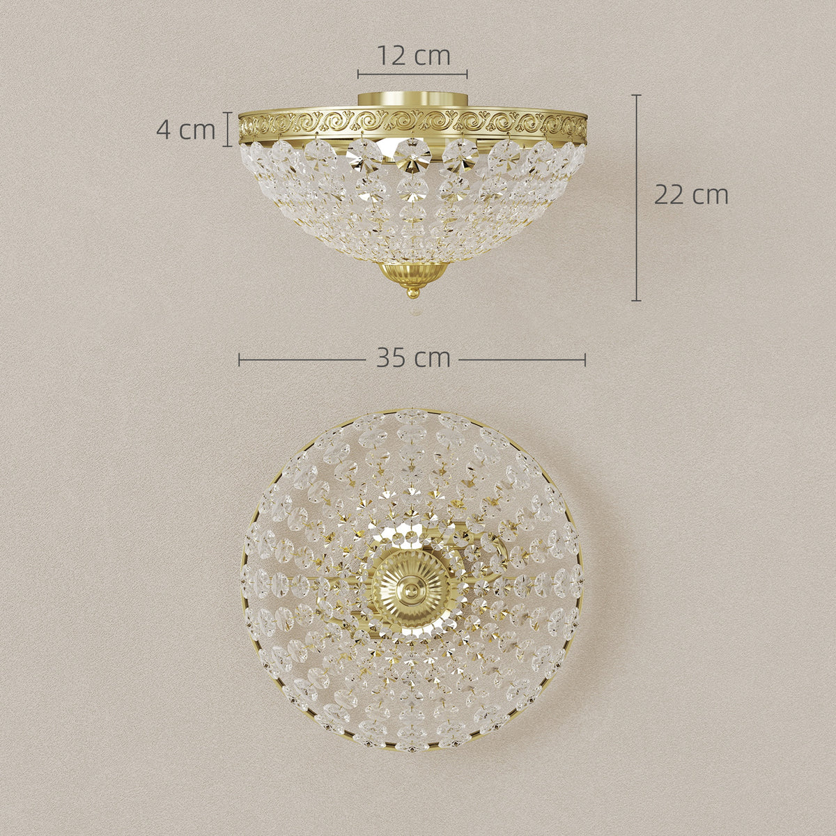Crystal Chandelier Ceiling Light with 168 Octagonal Beads, Vintage 2-Light Flush Mount Ceiling Light for Living Room, Bedroom, Hallway, Dining Room, Gold Tone