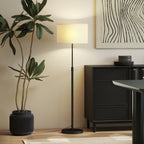 Floor Lamp with Remote, Height Adjustable Standing Lamp with Linen Shade, Dimmable with 3000K-6000K Adjustable Colour Temperatures, Foot Switch for Living Room Bedroom Office, Black