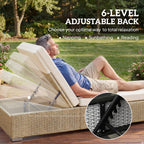 Outsunny Rattan Sun Loungers Set of 2 with Side Table, Garden Recliner Sunbeds with Adjustable Back, Cushions, Beige