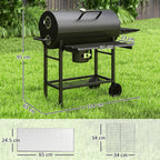 Outsunny Charcoal BBQ Grill with Foldable Front Side Shelf, Portable Barbecue Smoker with Warming Rack, Bottom Shelf, Lid, Temperature Gauge, Wheels for Outdoor Cooking Garden Party, Black