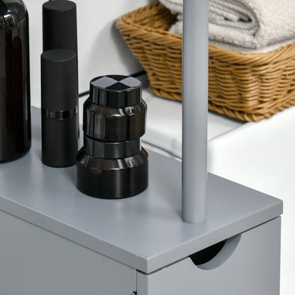Tall Bathroom Cabinet, Freestanding Slim Bathroom Storage Cabinet with 2-Tier Open Shelf and 2 Drawers for Small Space, Narrow Cupboard Storage Unit, Grey