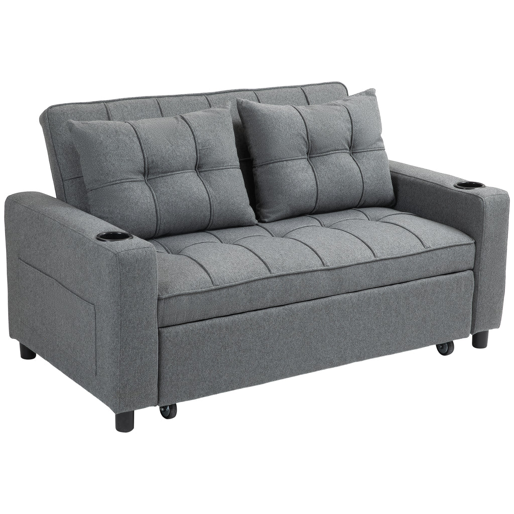 HOMCOM 2 Seater Sofa Bed Pull-Out Sofa Bed for Small Space - Charcoal Grey