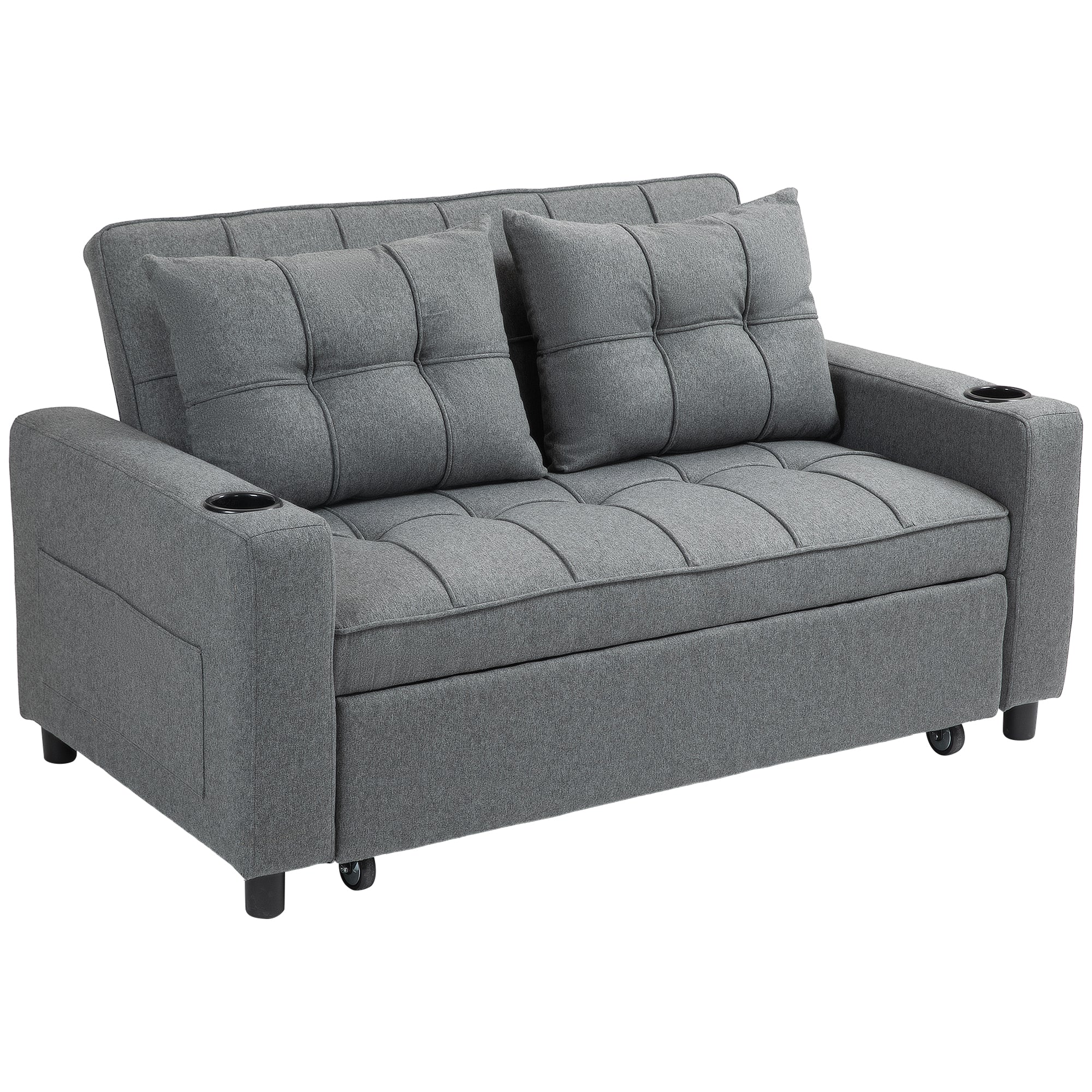HOMCOM 2 Seater Sofa Bed Pull-Out Sofa Bed for Small Space - Charcoal Grey