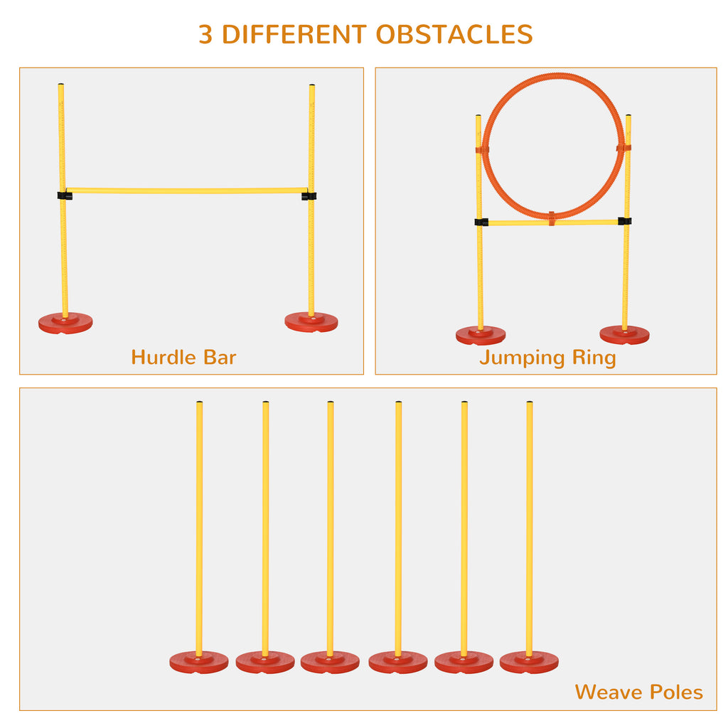 PawHut Dog Agility Equipment Training Portable Obstacle for Pet w/Adjustable Hurdles, Jumping Ring, Weave Poles