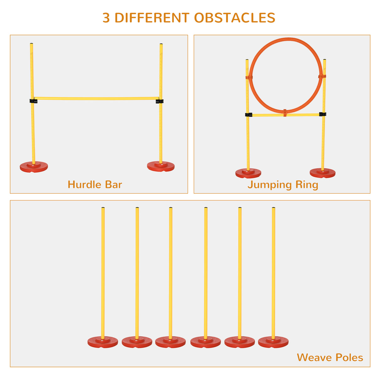 PawHut Dog Agility Equipment Training Portable Obstacle for Pet w/Adjustable Hurdles, Jumping Ring, Weave Poles