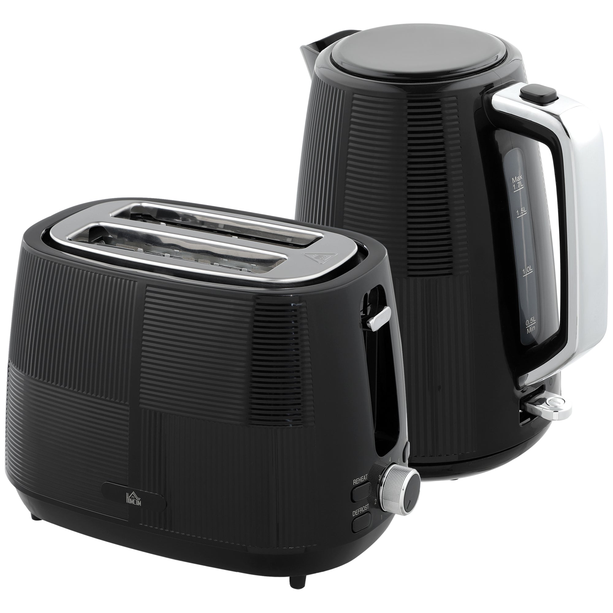 Kettle and Toaster Set, 1.7L 3000W Fast Boil Kettle & 2 Slice Toaster Kitchen Set with 7 Level Browning Controls, Defrost, Reheat, Boil-dry Protection, Black
