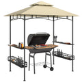 Outsunny 8' x 5' Grill Gazebo Canopy, Double Tiered Outdoor BBQ Gazebo Shelter with 2 Side Shelves, Storage Baskets, Hook for Garden, Patio, Barbecue, Picnic, Beige