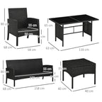 Outsunny 5 Seater Rattan Garden Furniture Set, 6 Piece Garden Sofa Set, Armchairs, 3-Seater Sofa, Footstools, Glass Dining Table, Cushions, Wicker Outdoor Furniture for Conservatory Patio, Cream