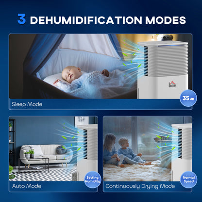 10L/Day Dehumidifier with 2L Water Tank, Laundry Drying, Automatic Humidity Sensor, Electric Portable Dehumidifier with 24H Timer, 3 Modes for Home Damp, Mould and Condensation