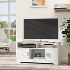 TV Stand Cabinet up to 50", Modern TV Unit with Storage, Open Shelves and Cable Management for Living Room, Bedroom, White