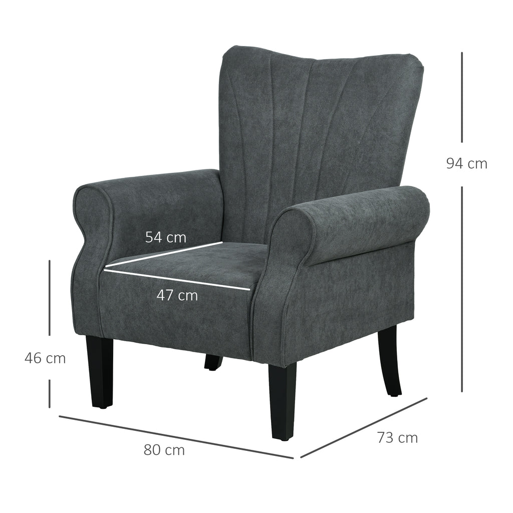 HOMCOM Upholstered Accent Chair with Rolled Arms and Wood Legs, Armchair for Living Room Bedroom, Grey