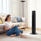 28dB Tower Fan for Bedroom, 36 inch, 8 m/s Velocity Standing Cooling Fan with 80° Oscillating, BLDC Motor, 12 Speeds, LED Display, 4 Modes, 12H Timer, Remote Control, Black