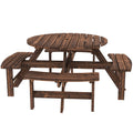 Outsunny Wooden Garden Dining Set, 8 Seater Patio Furniture Set with Round Picnic Table, Parasol Hole for Outdoor Garden, Tan