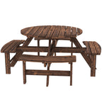Outsunny Wooden Garden Dining Set, 8 Seater Patio Furniture Set with Round Picnic Table, Parasol Hole for Outdoor Garden, Tan