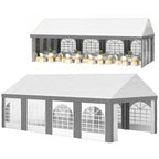 Outsunny 8m x 4m Marquee Gazebo with Sides, Level 4 Wind Protection & Waterproof, Light Grey