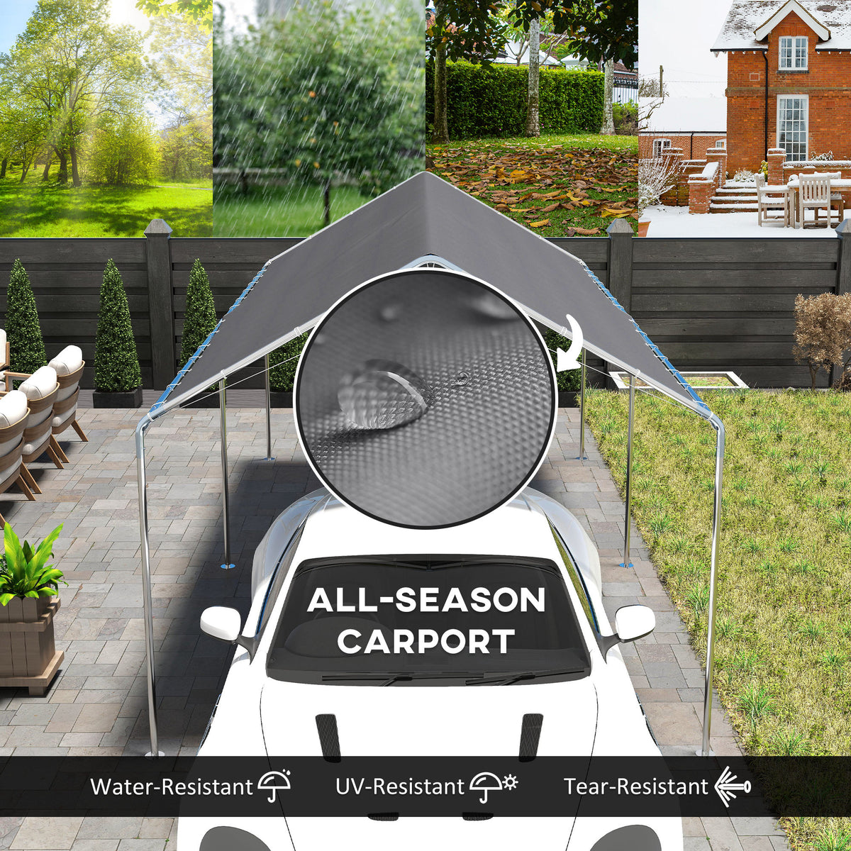 Outsunny 3 x 6m Heavy Duty Carport Garage Car Shelter Galvanized Steel Outdoor Open Canopy Tent Water UV Resistant Waterproof, Grey