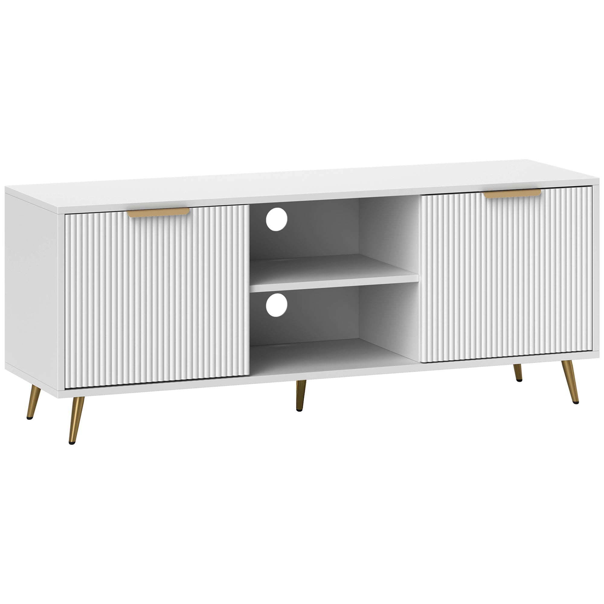 Modern TV Stand Cabinet for TVs up to 55", TV Unit with 2 Open Shelves and 2 Cabinets, Entertainment Centre with Cable Management for Living Room, White