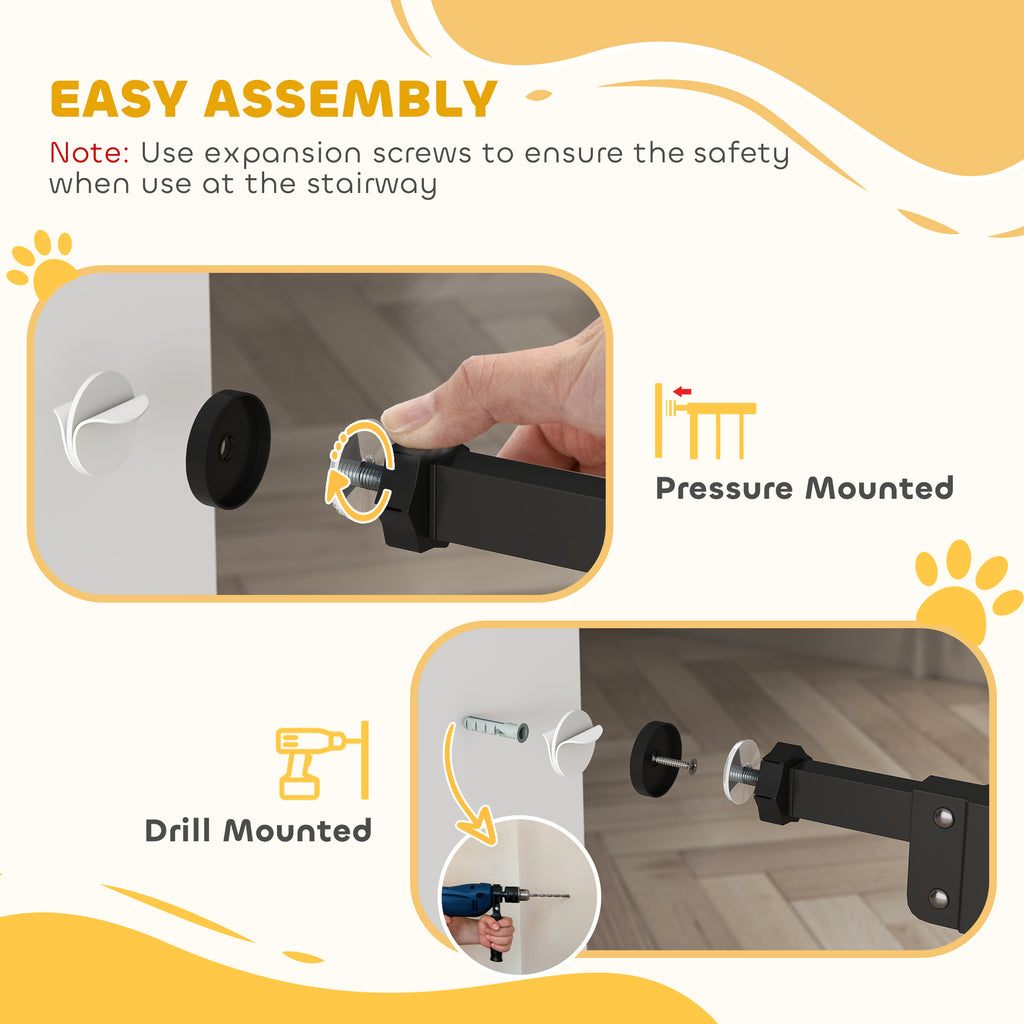 PawHut Adjustable Safety Gate w/ Two Extensions, Four Adjustable Screws, Black