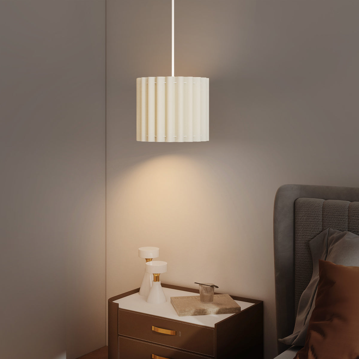 Linen Pendant Light, Bedside Ceiling Lamps with E27 Bulb, Modern Hanging Lights for Living Room, Bedroom, Kitchen, Hallway, White