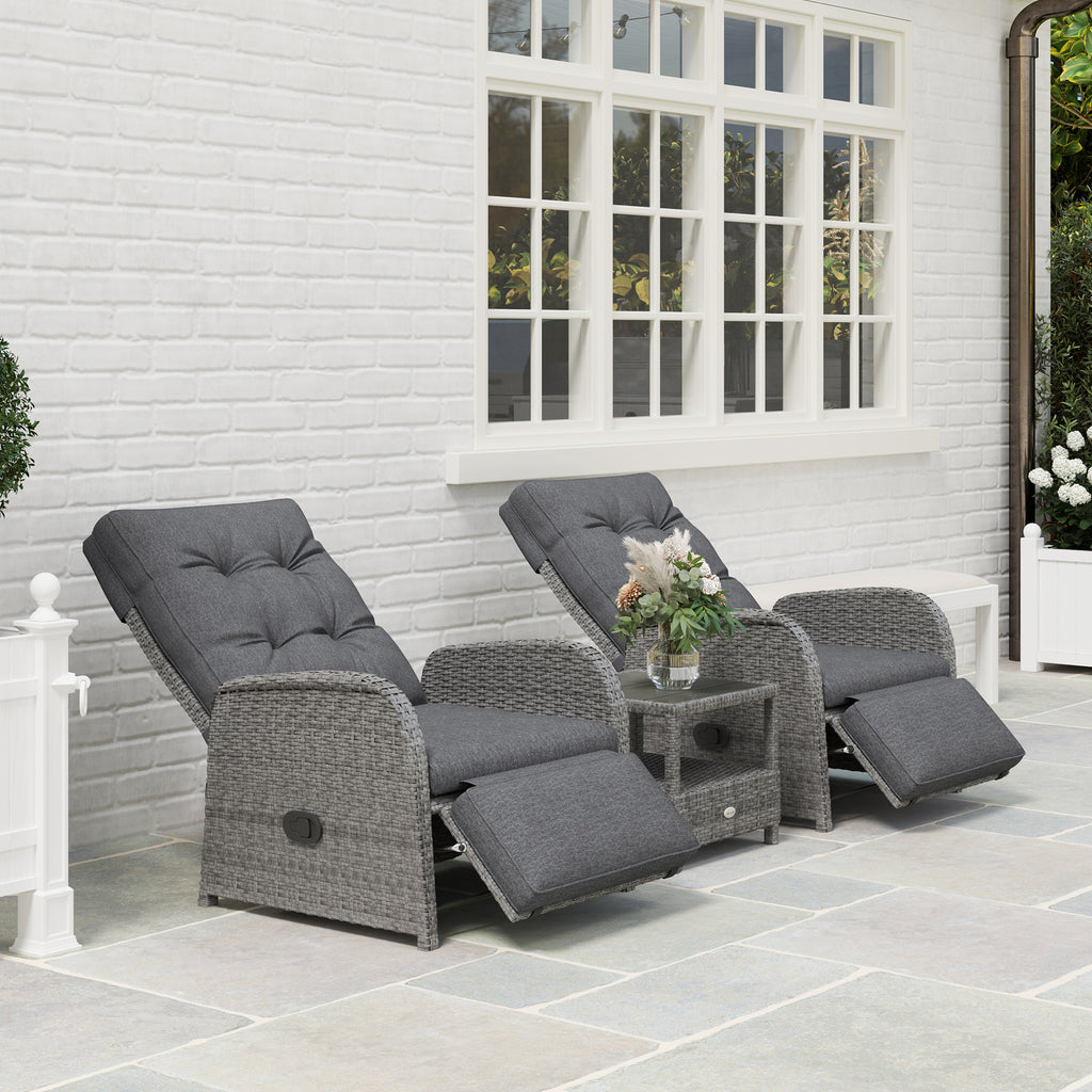 Outsunny 2 Seater Patio Rattan Wicker No Installation Chaise Lounge Sofa Set w/ Cushion for Patio Garden Porch, Grey