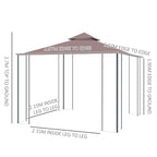 Outsunny 3 x 3(m) Patio Gazebo Canopy Garden Pavilion Tent Shelter with 2 Tier Roof and Mosquito Netting, Steel Frame, Coffee