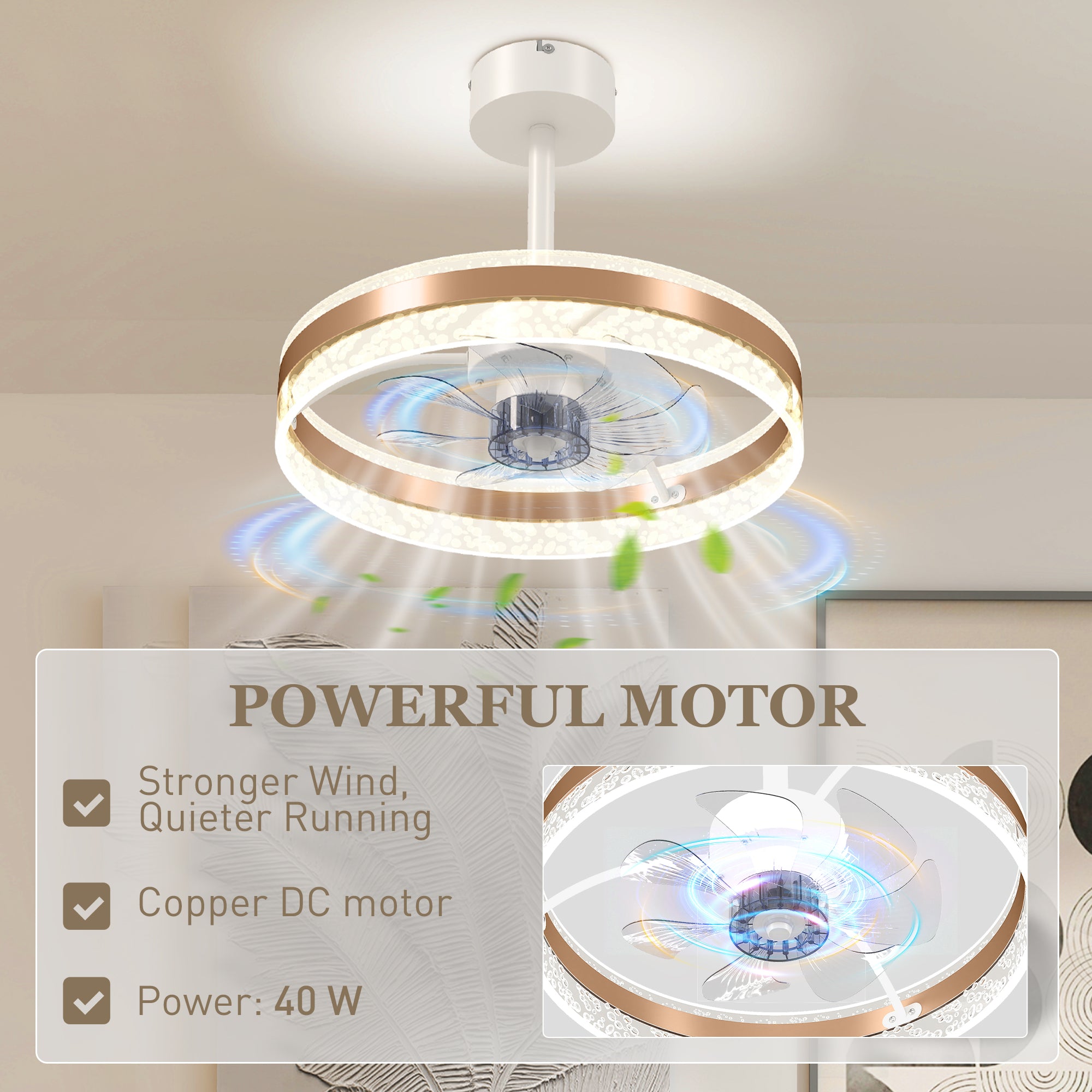 Ceiling Fan with LED Light and Remote - Gold Tone