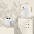 Stainless Steel Kettle and Toaster Set, 1.7L 3000W Fast Boil Kettle & 2 Slice Toaster Kitchen Set with 7 Level Browning Controls, Defrost, Reheat, Auto Off, Boil-dry Protection, White