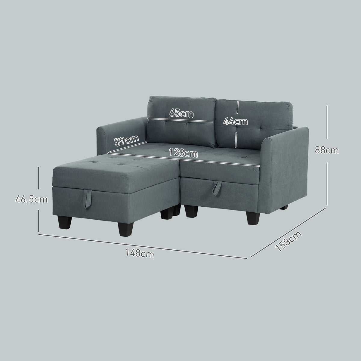 L' Shape Modular Storage Sofa - Dark Grey