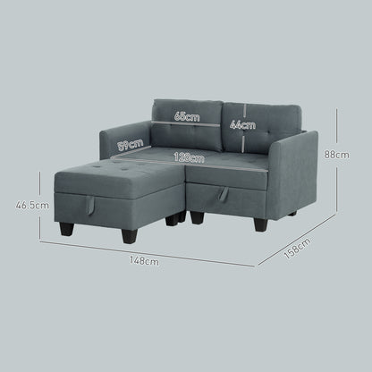 L' Shape Modular Storage Sofa - Dark Grey