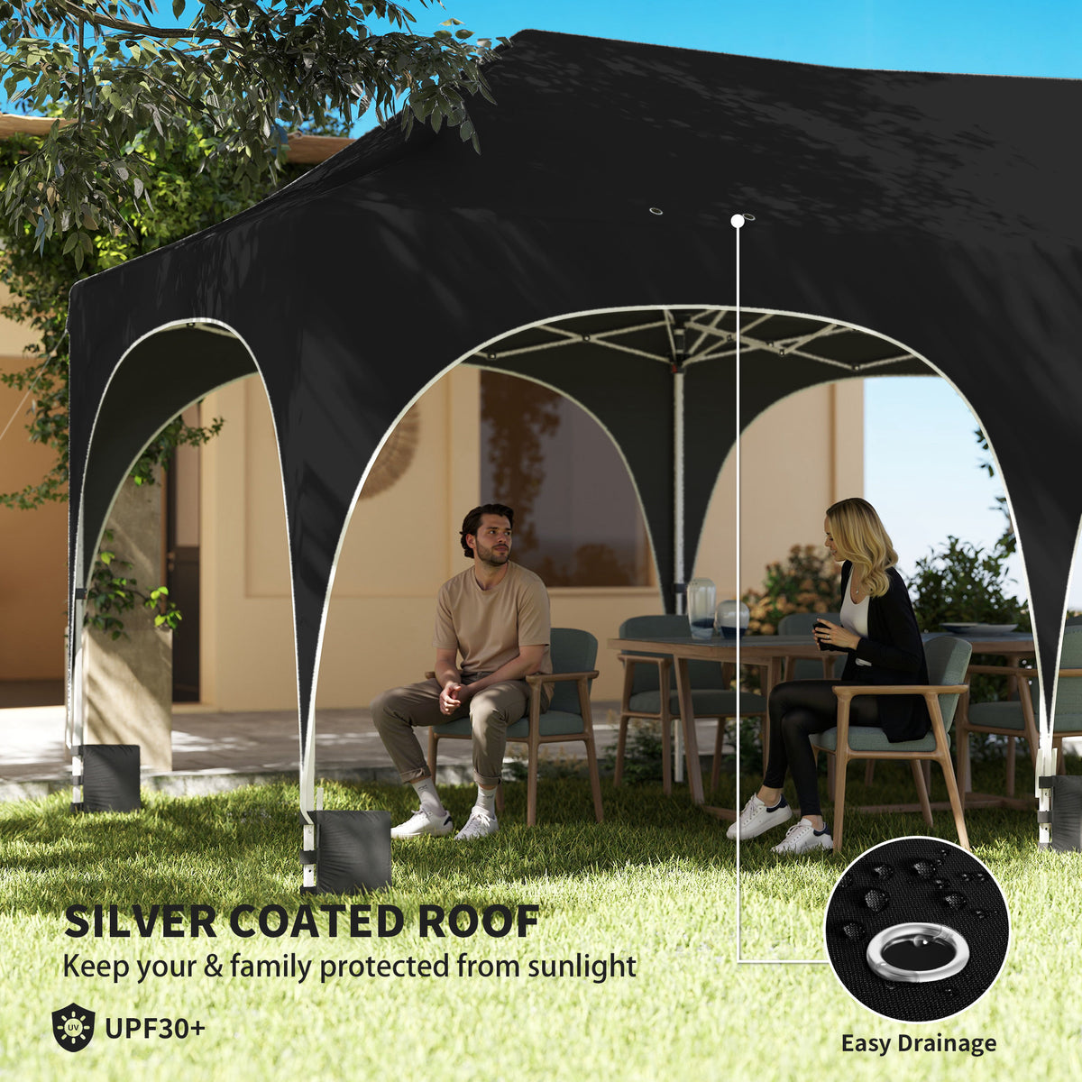Outsunny 3 x 6m Pop Up Gazebo Shelter with Sides, 6 Sandbags, Peak Top Garden Party Tent Marquee with Carry Bag, Black